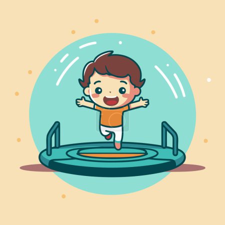Illustration for Boy jumping on a trampoline. Flat design vector illustration. - Royalty Free Image