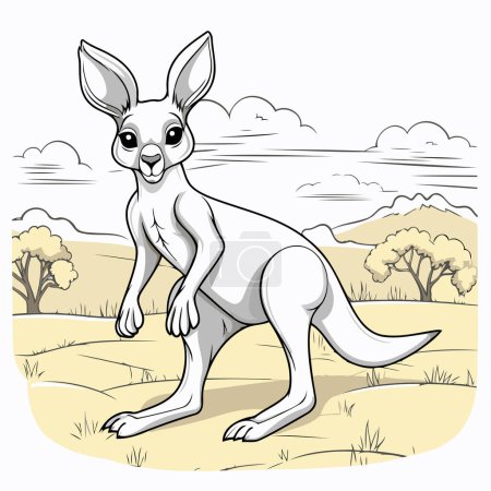 Illustration for Kangaroo standing in the field. Hand drawn vector illustration. - Royalty Free Image