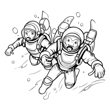 Ilustración de Un par de astronautas en traje espacial. Libro para colorear para adultos - Imagen libre de derechos