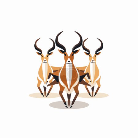 Téléchargez les illustrations : Image vectorielle d'un groupe d'antilopes sur fond blanc. - en licence libre de droit