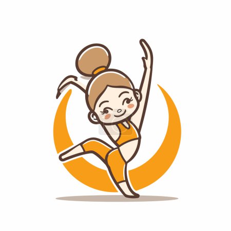 Téléchargez les illustrations : Mignon fille gymnaste personnage vecteur Illustration. Cartoon style. - en licence libre de droit