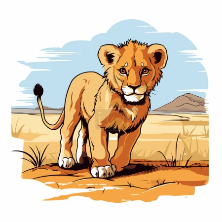 Illustration for Lion in the savannah. sketch for your design. Vector illustration - Royalty Free Image