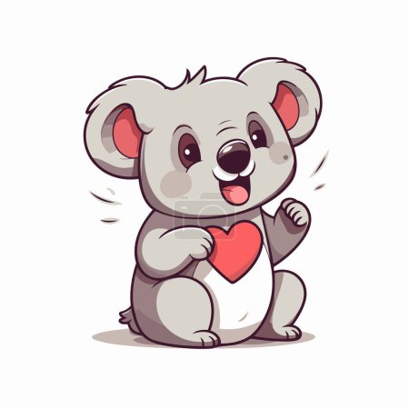 Ilustración de Lindo koala de dibujos animados con un corazón rojo. Ilustración vectorial. - Imagen libre de derechos