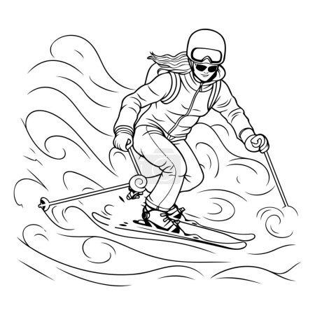 Téléchargez les illustrations : Une skieuse. Illustration vectorielle du skieur en action. - en licence libre de droit