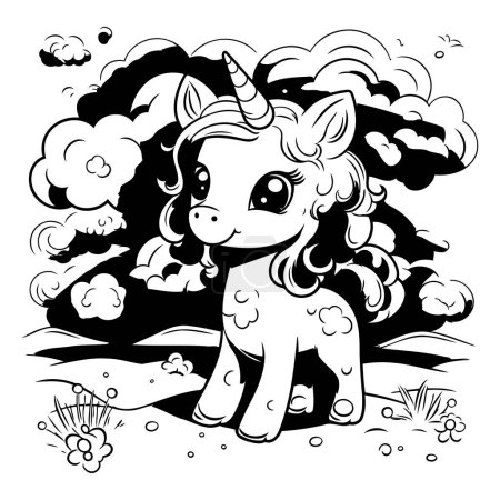 Illustration for Unicorn - black and white vector illustration for coloring book. - Royalty Free Image