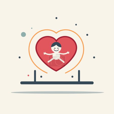 Illustration for Happy boy and heart icon. Flat design style. Vector illustration. - Royalty Free Image