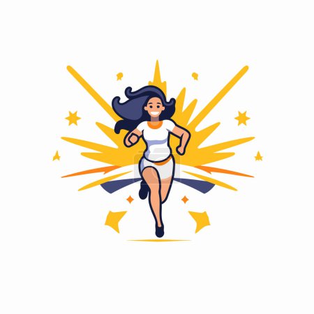 Illustration for Running woman. Smiling fitness girl. Vector illustration in flat style. - Royalty Free Image