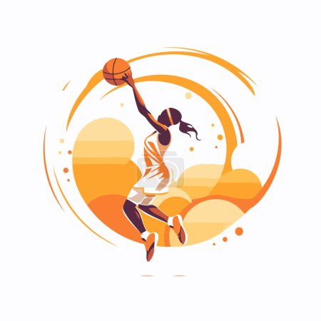 Illustration for Basketball player with ball in action. vector flat design illustration. - Royalty Free Image