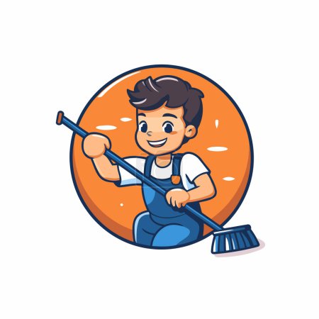 Illustration for Cleaner Man Mascot Character Cleaning Service Vector Illustration - Royalty Free Image