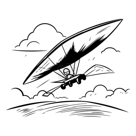 Illustration for Paraglider flying in the sky. Black and white vector illustration. - Royalty Free Image