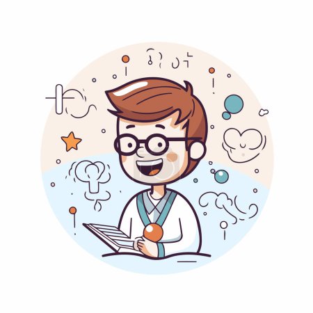 Illustration for Vector illustration of a cartoon boy in glasses. The boy is a doctor. - Royalty Free Image