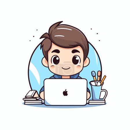 Illustration for Cute boy using laptop computer. Vector illustration in cartoon style. - Royalty Free Image
