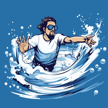 Illustration for Surfer in the water. Vector illustration of a surfer. - Royalty Free Image