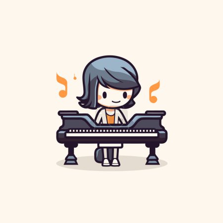 Téléchargez les illustrations : Jolie fille jouant du piano. Illustration vectorielle dans le style dessin animé. - en licence libre de droit