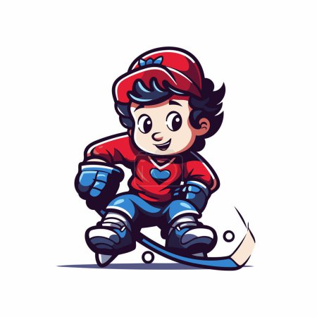 Illustration for Cartoon boy playing ice hockey. Vector illustration isolated on white background. - Royalty Free Image