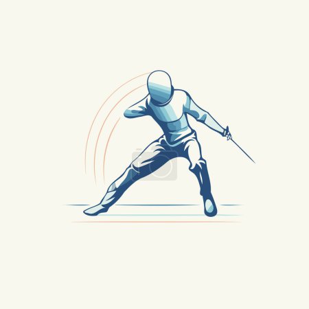 Ilustración de Ilustración de esgrima deporte vector logotipo plantilla. Silueta del atleta de esgrima. - Imagen libre de derechos