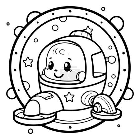 Illustration for Coloring book for children: Astronaut in the ship's porthole - Royalty Free Image