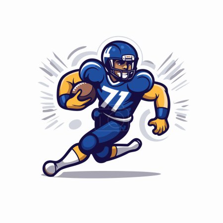 Téléchargez les illustrations : Joueur de football américain qui court avec le ballon. Illustration vectorielle isolée sur fond blanc. - en licence libre de droit