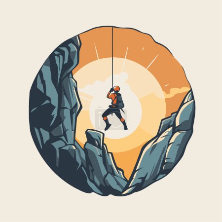 Illustration for Silhouette of a man climbing a rock. Vector illustration. - Royalty Free Image