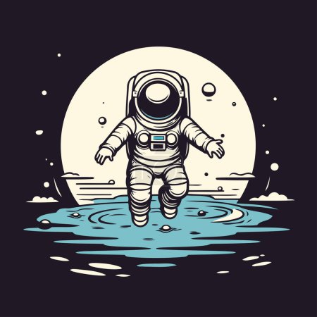 Illustration for Astronaut in the sea. Vector illustration on dark background. - Royalty Free Image