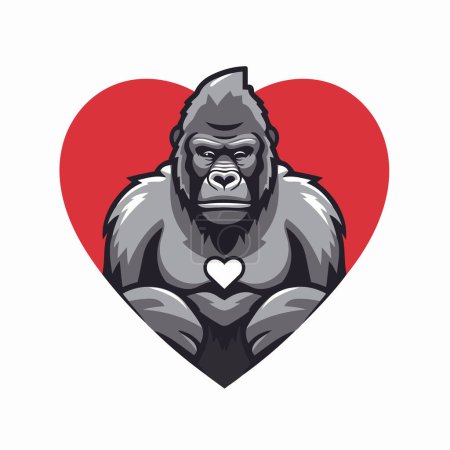Téléchargez les illustrations : Gorille dans un coeur. Illustration vectorielle pour t-shirt et autres utilisations. - en licence libre de droit