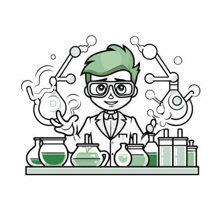 Illustration for Scientist with science equipment. Vector illustration of scientist in laboratory. - Royalty Free Image