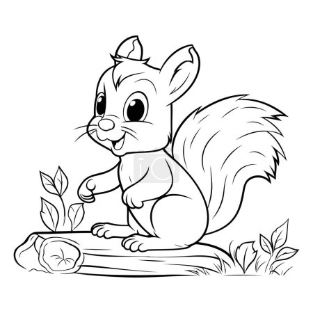 Ilustración de Ilustración de dibujos animados en blanco y negro del libro para colorear de carácter animal de ardilla - Imagen libre de derechos