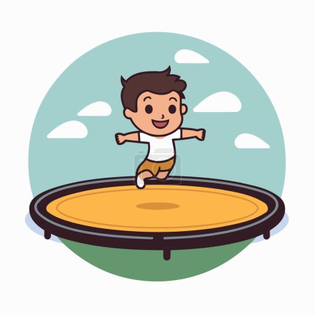 Illustration for Cute boy jumping on trampoline cartoon vector illustration graphic design - Royalty Free Image