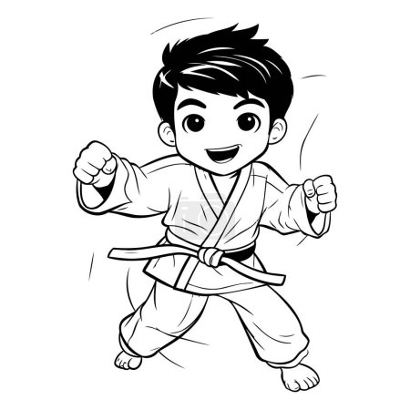 Illustration for Cartoon karate boy. Black and white vector illustration for coloring book. - Royalty Free Image