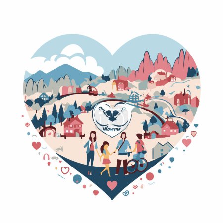 Illustration for Love and travel concept. Vector illustration. Valentine's day card. - Royalty Free Image