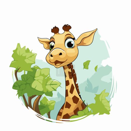 Téléchargez les illustrations : Illustration d'une jolie girafe dans la jungle sur fond blanc - en licence libre de droit