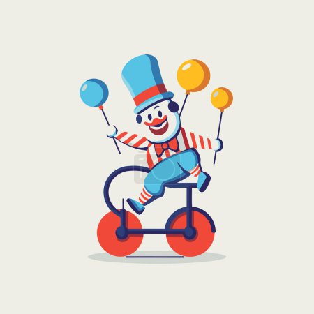 Illustration for Cute clown riding a bike with balloons. Vector illustration in flat style. - Royalty Free Image