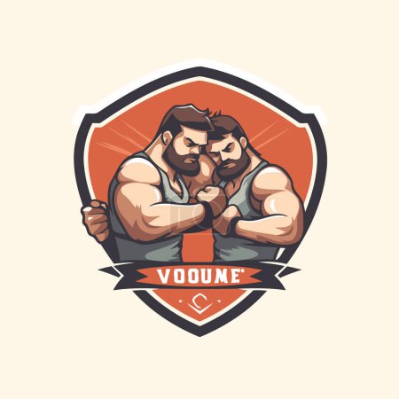 Bodybuilding emblem. Vector illustration of a strong man with a muscular body and a strong man