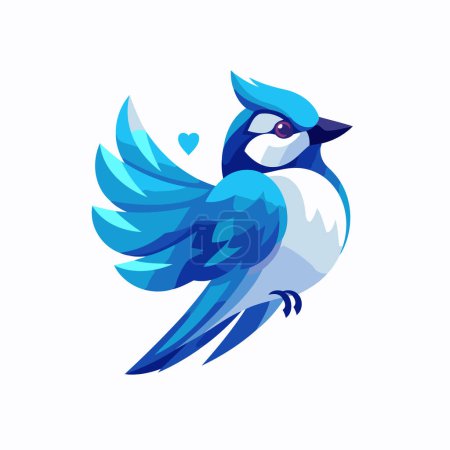 Téléchargez les illustrations : Oiseau bleu avec des ailes en forme de cœur. Illustration vectorielle. - en licence libre de droit