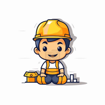 Illustration for Cute Construction Worker Character Isolated on White Background. Vector Illustration - Royalty Free Image