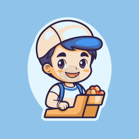 Illustration for Cute boy playing with a toy car. cartoon vector illustration. - Royalty Free Image
