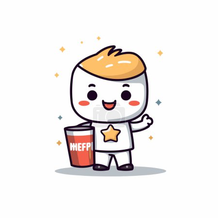 Illustration for Cute cartoon chef character holding a cup of coffee. Vector illustration. - Royalty Free Image