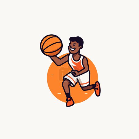 Téléchargez les illustrations : Joueur de basket-ball avec balle. Illustration vectorielle dans un style plat. - en licence libre de droit