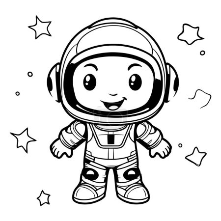 Téléchargez les illustrations : Illustration vectorielle du livre de coloriage de personnage d'astronaute de bande dessinée mignon - en licence libre de droit