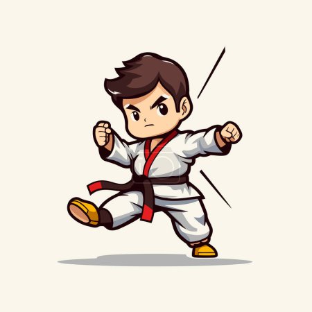 Téléchargez les illustrations : Taekwondo garçon personnage de dessin animé. Illustration vectorielle d'un garçon de taekwondo. - en licence libre de droit