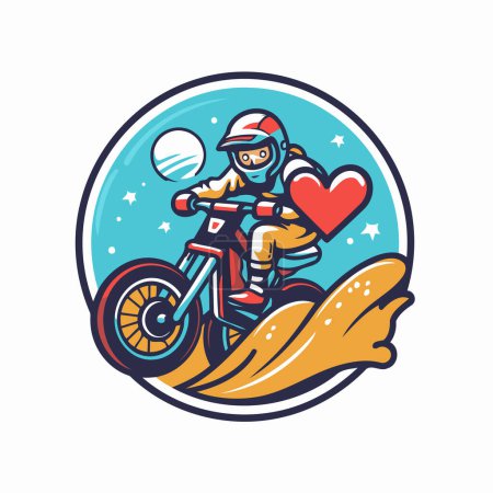 Illustration for Vector illustration of a motocross rider with heart in his hand - Royalty Free Image