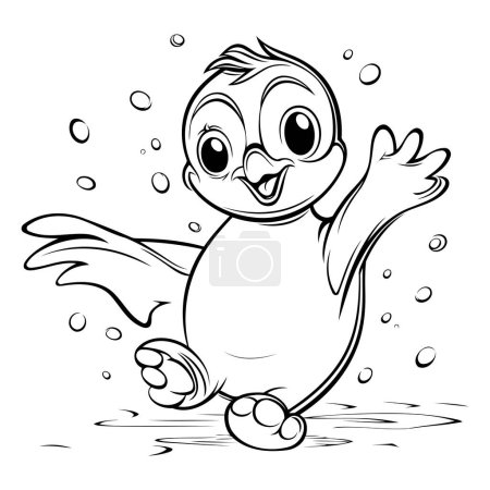 Illustration for Cute baby duckling - black and white vector illustration for coloring book - Royalty Free Image