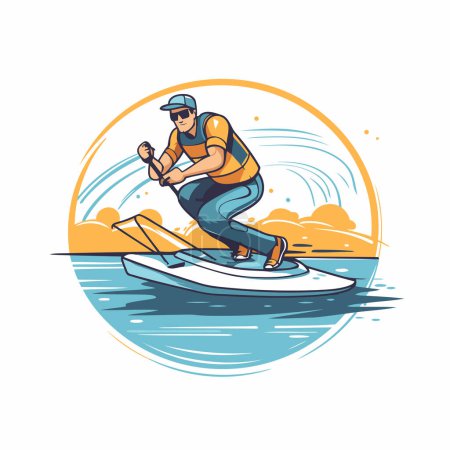 Illustration for Water sport. Man on a stand up paddle board. Vector illustration. - Royalty Free Image
