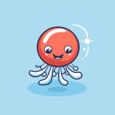Illustration for Cute cartoon octopus character. Vector illustration isolated on blue background. - Royalty Free Image