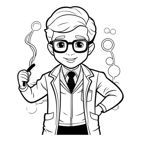 Illustration for Vector illustration of Cartoon scientist in lab coat and glasses with smoking pipe. - Royalty Free Image