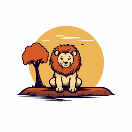 Téléchargez les illustrations : Lion assis sur le rocher. Illustration vectorielle pour la conception de t-shirts. - en licence libre de droit