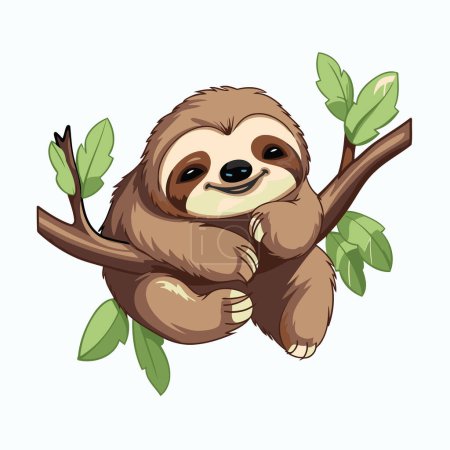 Illustration for Cute cartoon sloth hanging on tree branch. Vector illustration. - Royalty Free Image