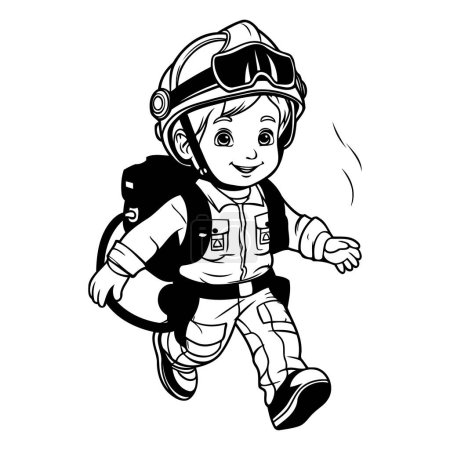 Ilustración de Lindo chico vestido de bombero. Ilustración vectorial para su diseño - Imagen libre de derechos
