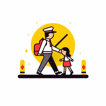 Illustration for Policeman and little girl on the street. Vector illustration. - Royalty Free Image