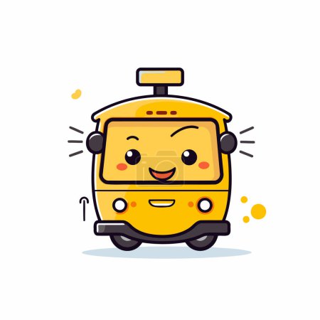Téléchargez les illustrations : Mignon personnage de train jaune isolé sur fond blanc. Illustration vectorielle. - en licence libre de droit